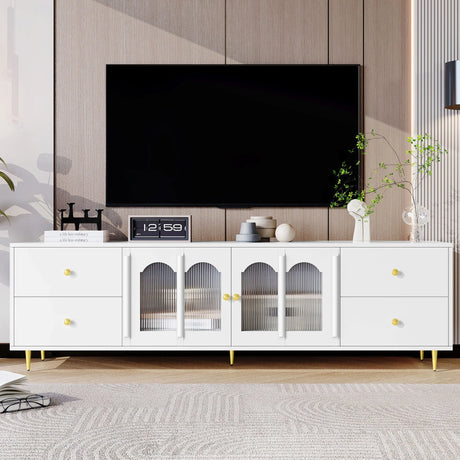 Modern TV Stand With Glass Door, 4 Drawers And 2 Cabinets - Furniture Home Direct