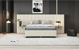 Queen Bed Upholstered Platform Tall Headboard Beige - Furniture Home Direct
