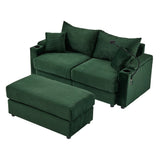 Sofa and Ottoman With Storage, Two USB Ports, Two Cup Holders and Phone Holder - Green - Furniture Home Direct