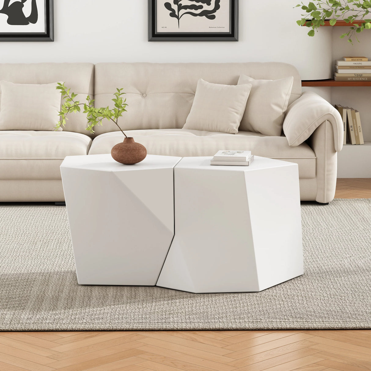 Coffee Tables Set Geometric Modern Minimalist White - Furniture Home Direct
