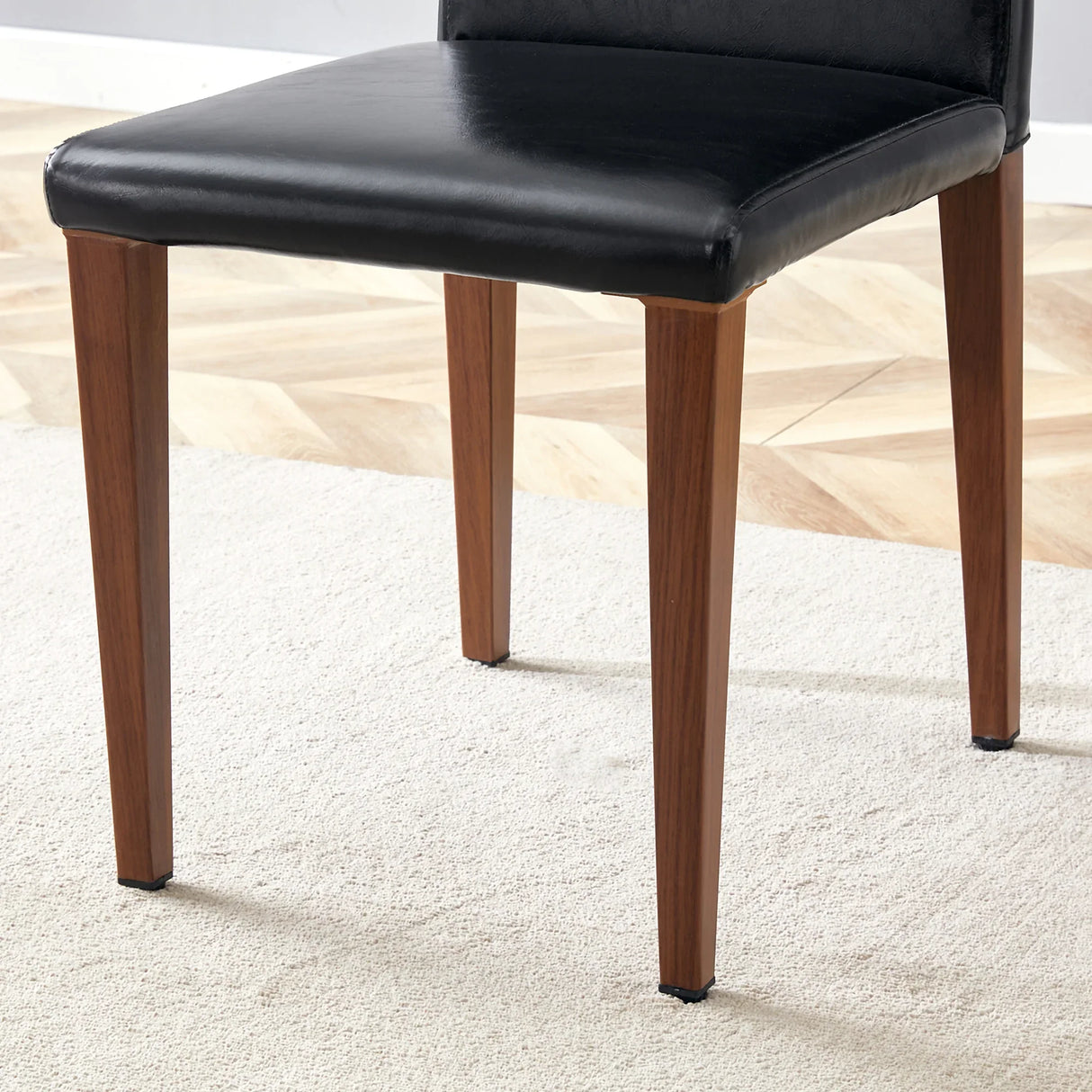 Dining Set Glass Top Table With PU Leather Chairs Black - Furniture Home Direct