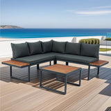 4 Piece L-Shaped Patio Wicker Outdoor 5 Seater Sectional Sofa Seating Group Conversation Sets With Side Table & Cushions - Dark Gray - Furniture Home Direct