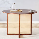 Retro Round Table With Imitation Rattan Rubber Wood - Walnut - Furniture Home Direct