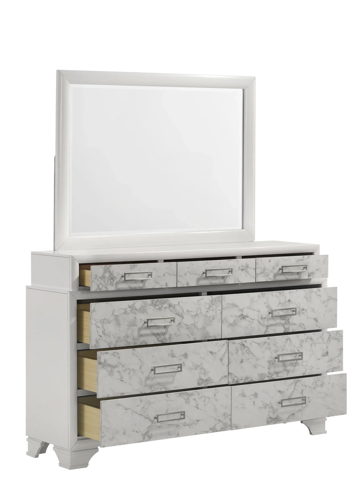 Queen Bed With Storage Drawers Modern Marble Finish White - Furniture Home Direct