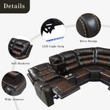 Sectional Sofa with Manual Recline LED Lights Black Brown - Furniture Home Direct