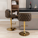 Bar Stools Swivel Tufted Faux Leather Set of 2 Brown - Furniture Home Direct
