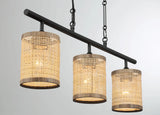 Elysian - 3 Lights Island With Natural Shade Farmhouse Chain Ceiling Lamp - Black / Rattan - Furniture Home Direct