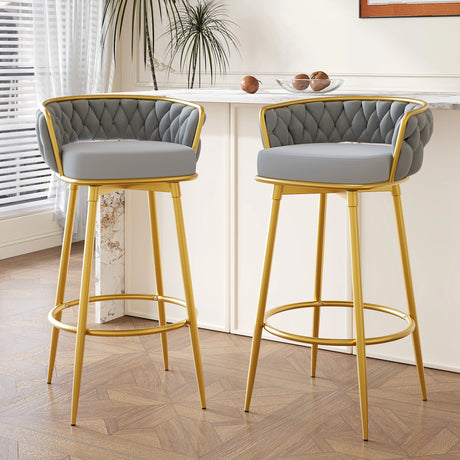 Bar Stools Set Of 2 Swivel Counter Height Gold Frame Grey - Furniture Home Direct