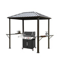 Grill Hardtop Gazebo Outdoor Metal Hard Top Gazebo, Permanent Bbq Gazebo With Galvanized Steel, Aluminum Framed Pavilion With Shelves - Dark Brown - Furniture Home Direct