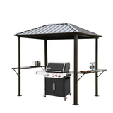 Grill Hardtop Gazebo Outdoor Metal Hard Top Gazebo, Permanent Bbq Gazebo With Galvanized Steel, Aluminum Framed Pavilion With Shelves - Dark Brown - Furniture Home Direct