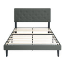Modern Upholstered Platform Bed Frame With Button Tufted Linen Fabric Headboard - Furniture Home Direct