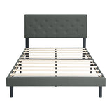 Modern Upholstered Platform Bed Frame With Button Tufted Linen Fabric Headboard - Furniture Home Direct