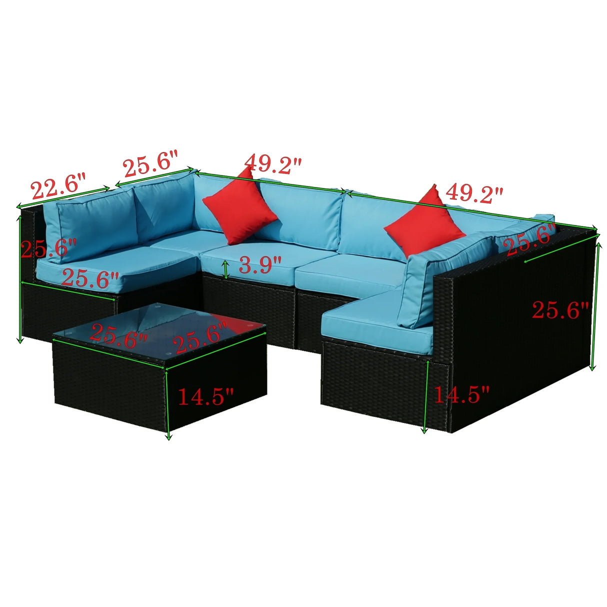 Outdoor Sectional Set With Blue Cushions - Furniture Home Direct