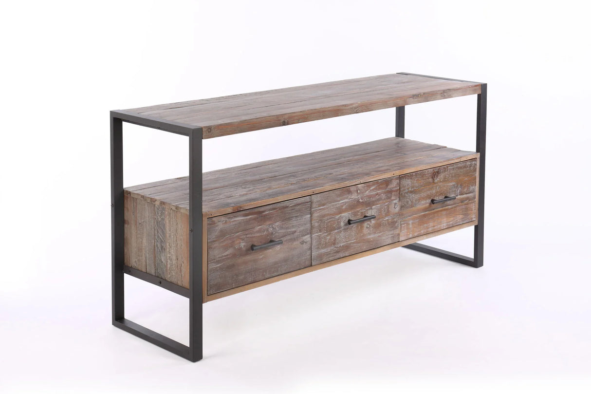 Reclaimed Wood Media TV Console Table With 3 Drarwer, Open Shelf - Antique Gray - Furniture Home Direct