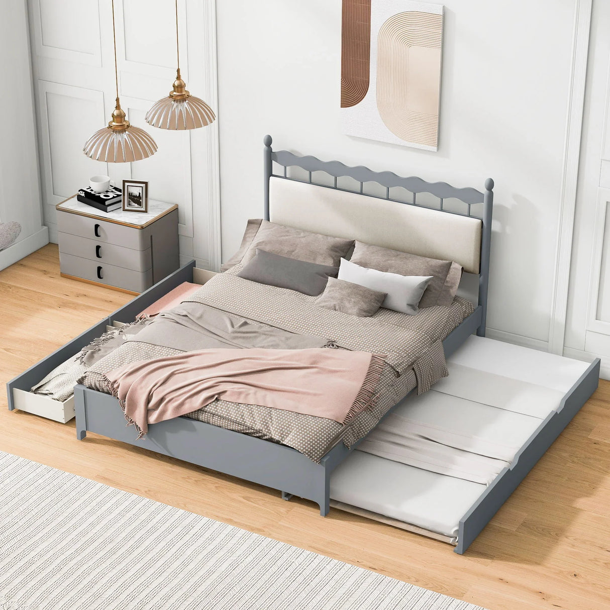 Storage Platform Bed With 2 Big Drawers & Trundle - Furniture Home Direct