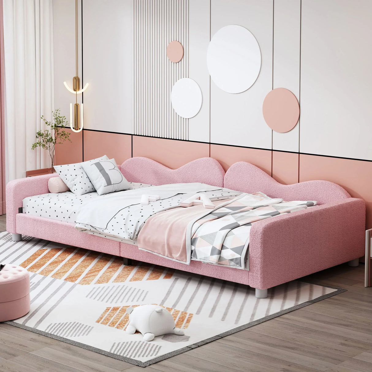 Upholstered Daybed, Sherpa Fabric Sofabed With Cloud-Shaped Backrest - Furniture Home Direct