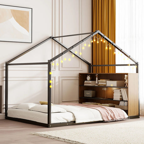 Bed House Frame With Shelves And Lights - Furniture Home Direct