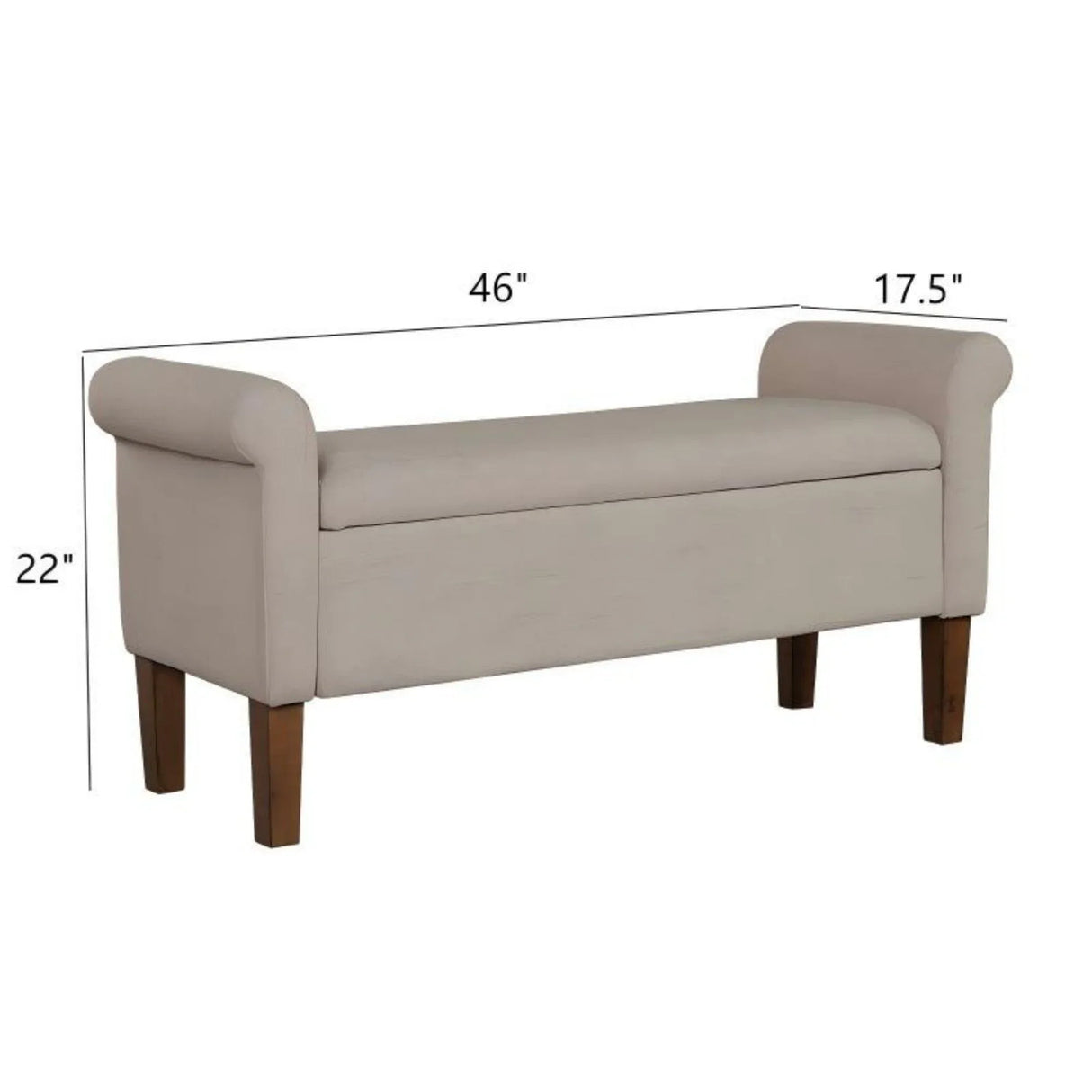 Upholstered Storage Bench With Rolled Armrests - Beige - Furniture Home Direct