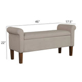 Upholstered Storage Bench With Rolled Armrests - Beige - Furniture Home Direct