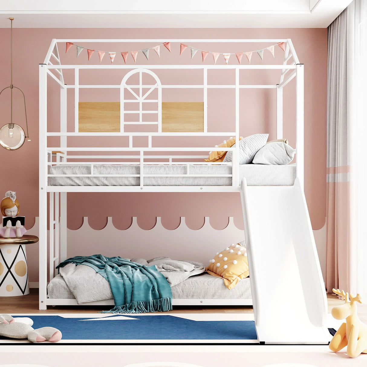 Metal Bunk Bed, Metal Housebed With Slide - Furniture Home Direct