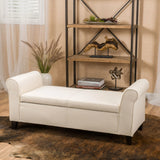 Glistening - Upholstered Storage Bench With Rolled Arms And Wood Legs - Beige