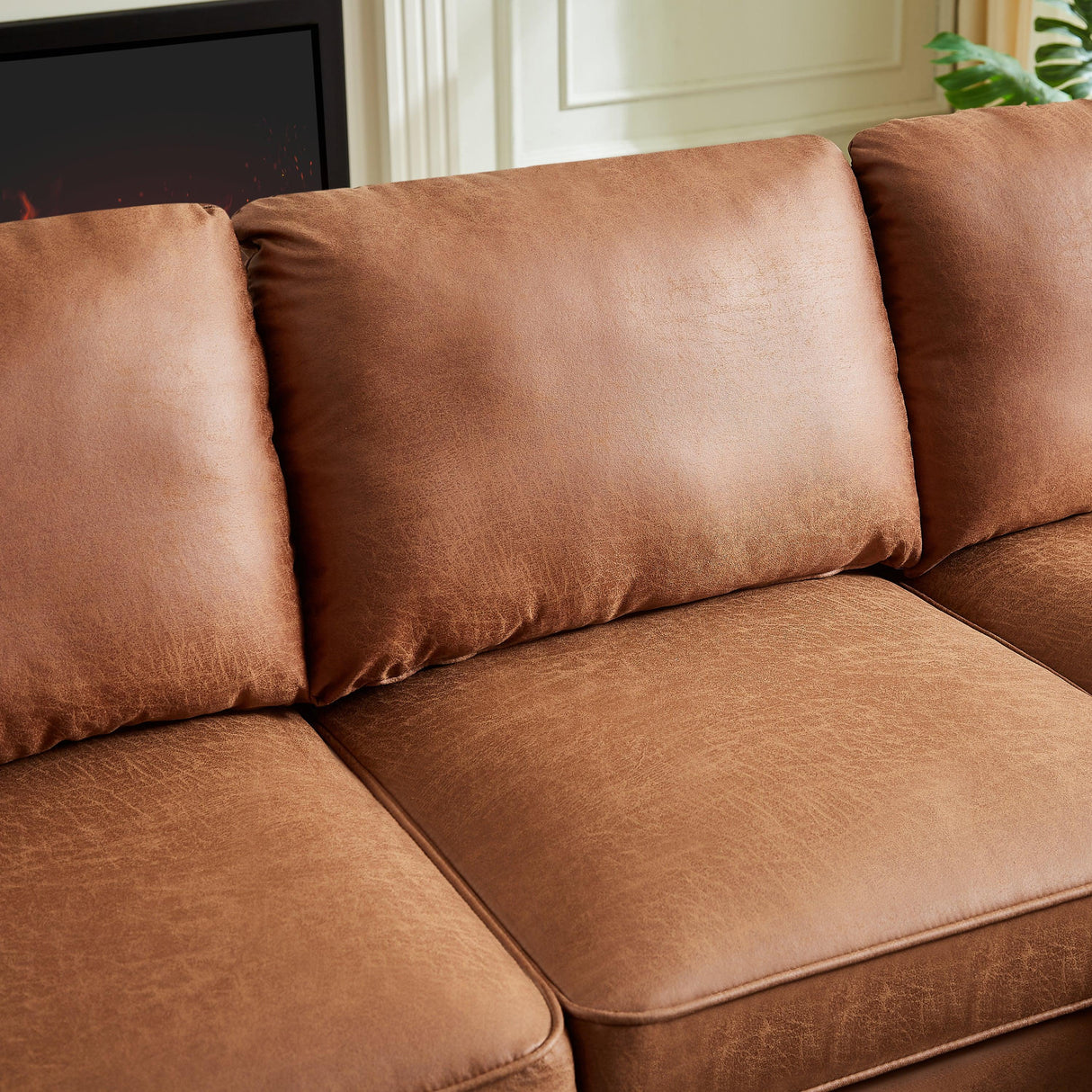82.2" Suede Sofa with Left Facing Chaise, Brown - Furniture Home Direct