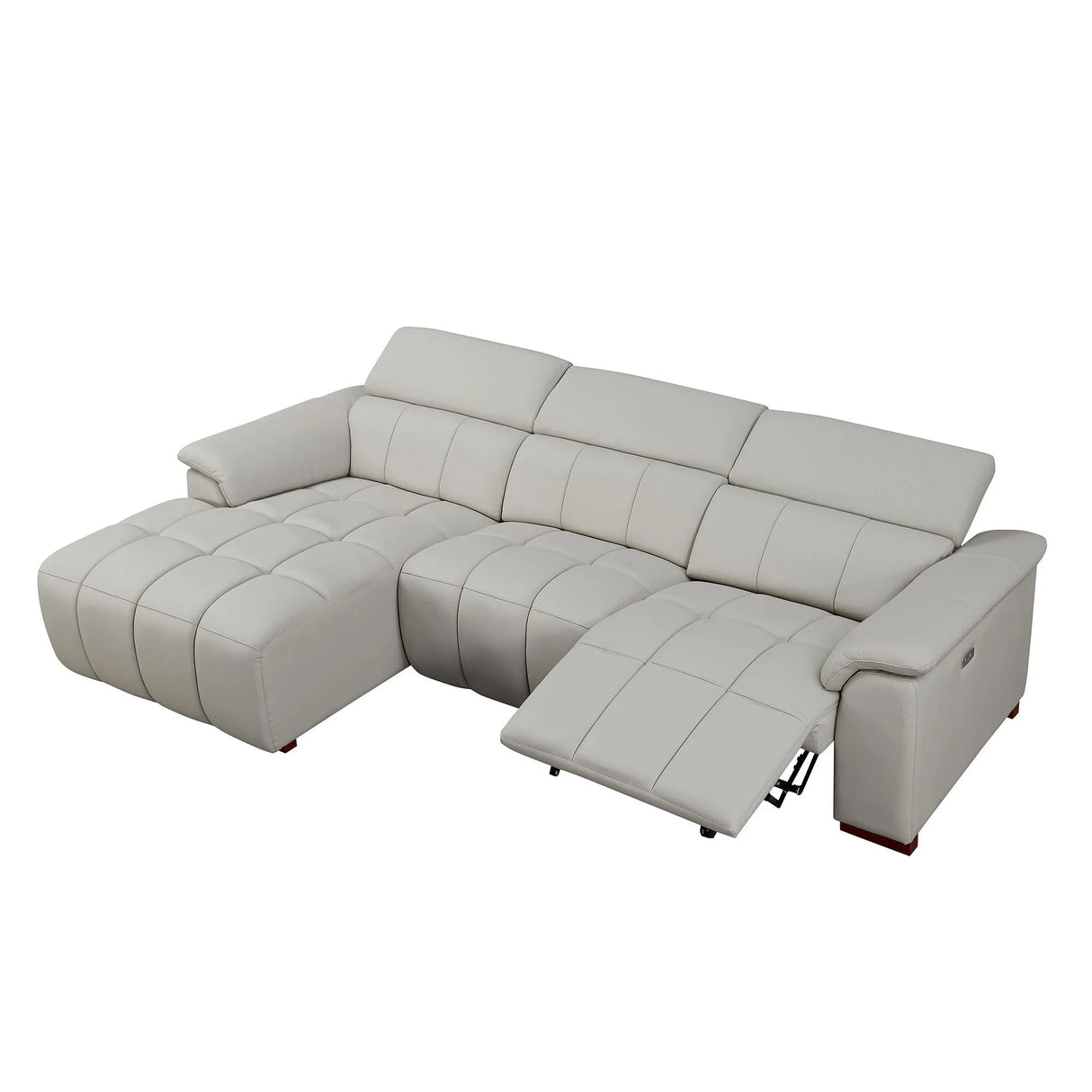 Genuine Leather Power Reclining Sectional - Light Gray - Furniture Home Direct