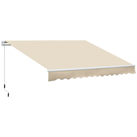 Outsunny - 12' x 8' Retractable Awning Patio Awnings Sun Shade Shelter With Manual Crank Handle, 280G / M² Uv & Water-Resistant Fabric And Aluminum Frame For Deck, Balcony, Yard - Cream White - Furniture Home Direct