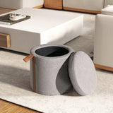 Brandy - Round Upholstered Storage Ottoman With Leather Accent - Furniture Home Direct