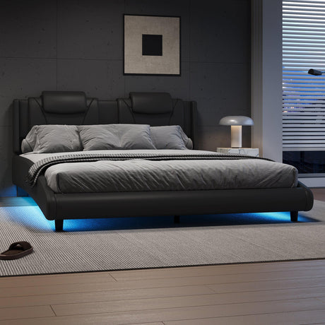 Platform Bed With LED Lights Adjustable Headboard Black - Furniture Home Direct