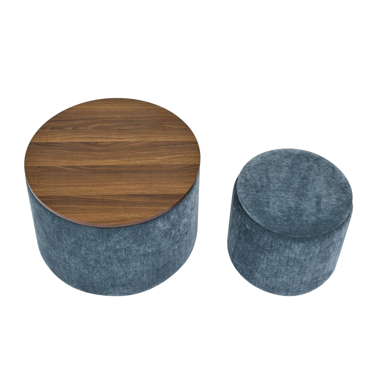 Classic 2 Piece Round Storage Ottoman Set With Drum Shaped Stool - Furniture Home Direct