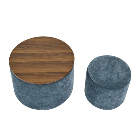 Classic 2 Piece Round Storage Ottoman Set With Drum Shaped Stool - Furniture Home Direct