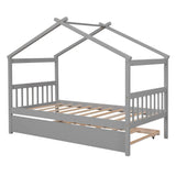Wooden House Bed With Twin Size Trundle - Furniture Home Direct