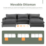Chenille Cloud Sectional with Ottoman, Charging Ports and Three Back Pillows - Grey - Furniture Home Direct