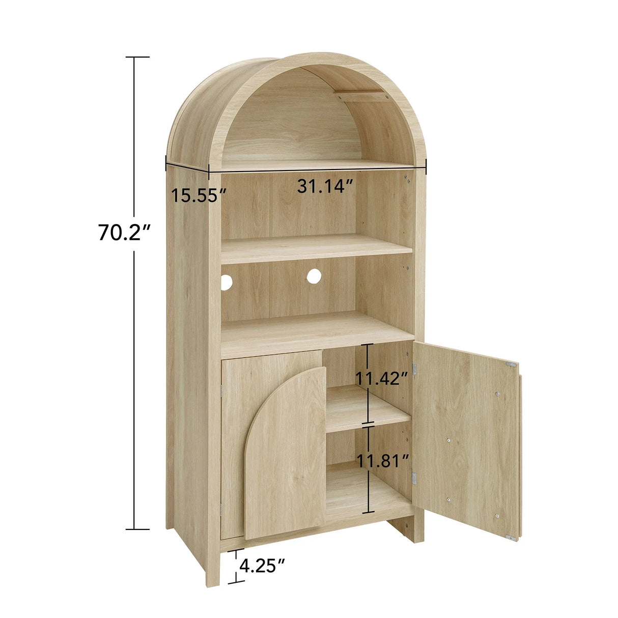Arched Kitchen Pantry, Modern Farmhouse Wood Kitchen Storage Cabinets, Arched Storage Display Cabinet With Adjustable Shelves, Versatile Cupboard For Kitchen, Dining Room - Natural - Furniture Home Direct