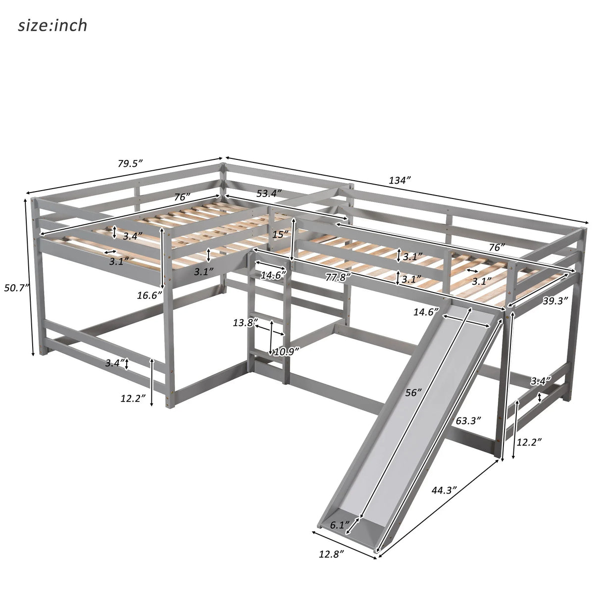 L-Shaped Bunk Bed With Slide And Short Ladder - Furniture Home Direct