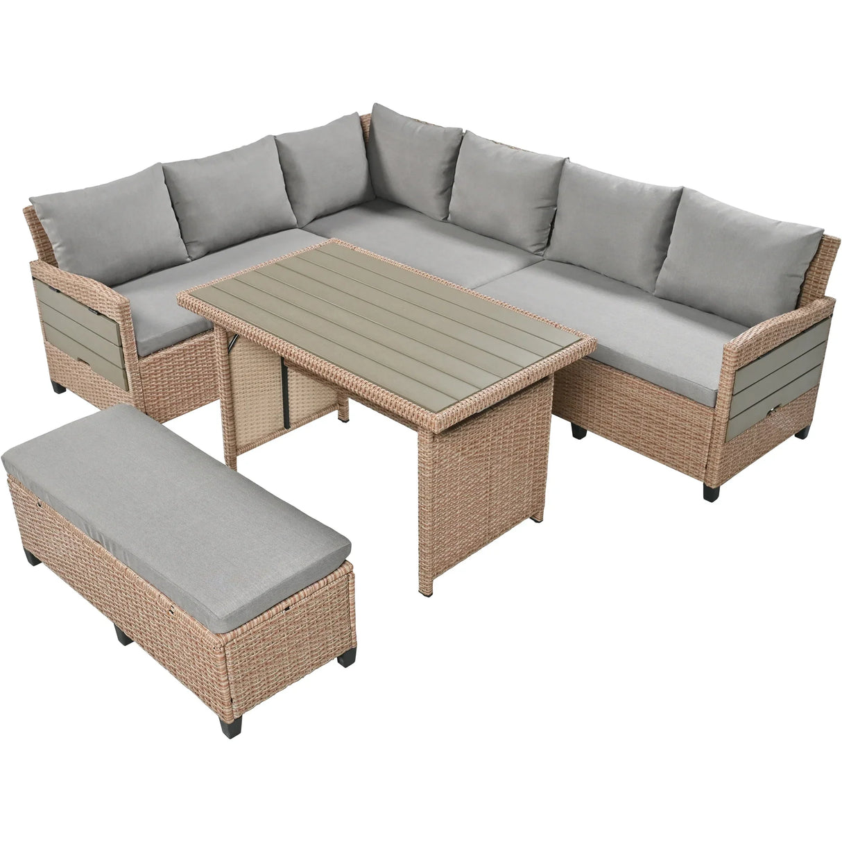 Outdoor Sectional with 2 Extendable Side Tables and Washable Covers - Brown - Furniture Home Direct