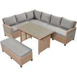 Outdoor Sectional with 2 Extendable Side Tables and Washable Covers - Brown - Furniture Home Direct