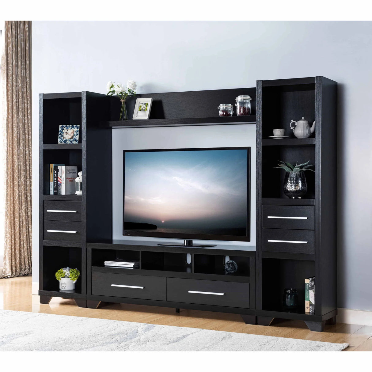 Media Pier, Bookcase Display With 2 Drawers, Open Storage Compartments - Furniture Home Direct
