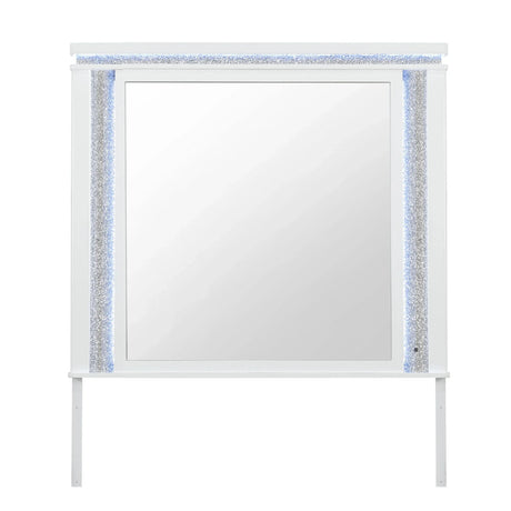 Adalid - Square Shaped Mirror With LED Lighting And Glittered Detailing - White - Furniture Home Direct
