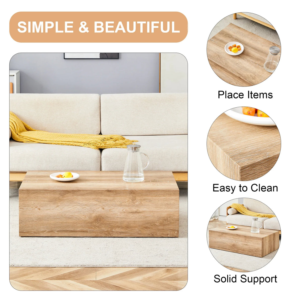 Coffee Table Modern MDF Sleek Contemporary Natural Wood - Furniture Home Direct
