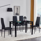 Modern 5 Piece Dining Table Set With Glass Top And Chairs - Black - Furniture Home Direct