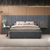 Queen Bed Upholstered Platform With Tall Headboard Gray - Furniture Home Direct