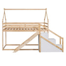 Twin Over Twin House Loft Or Bunk Bed With Slide And Staircase - Furniture Home Direct