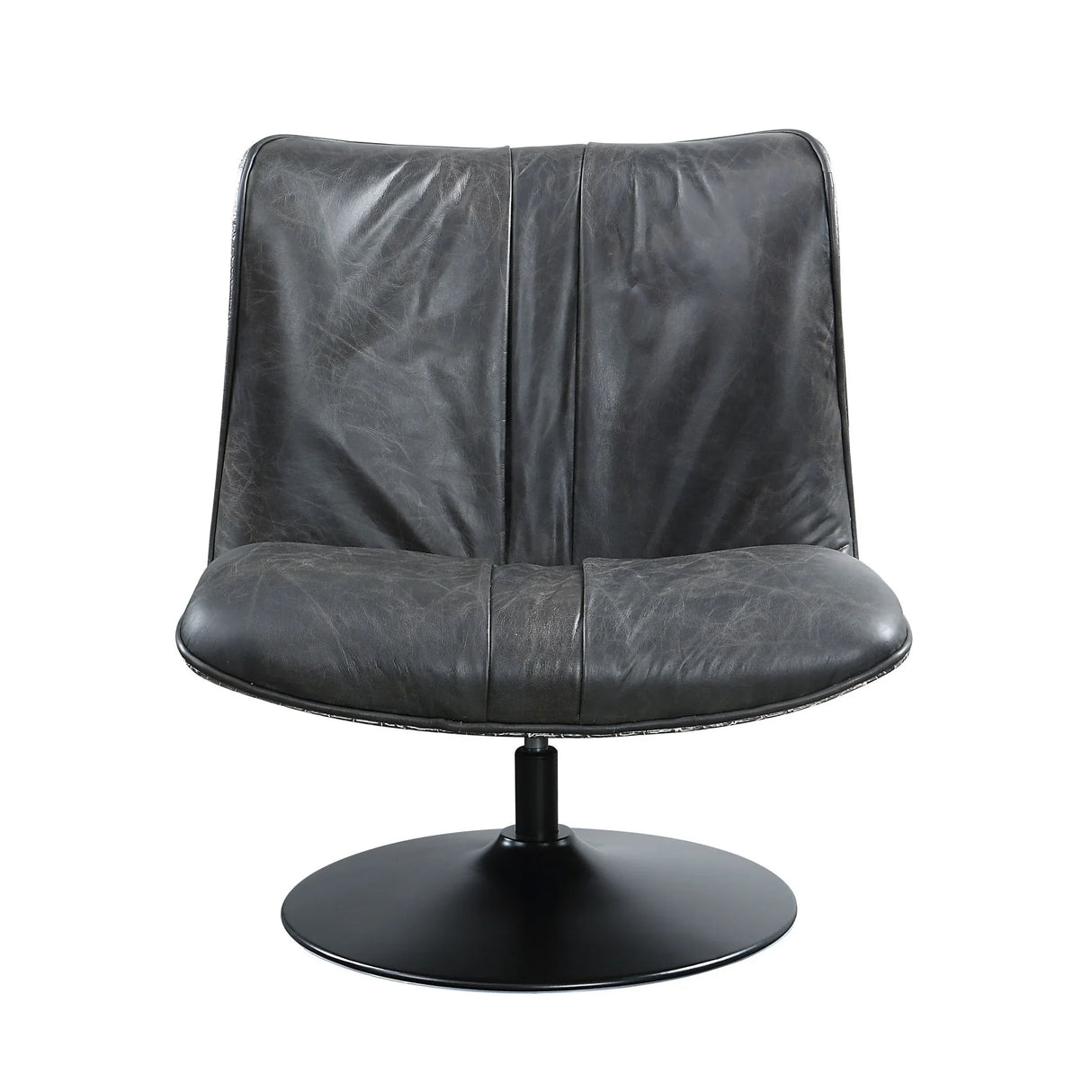 Piotr - Top Grain Leather Accent Chair With Swivel - Black - Furniture Home Direct