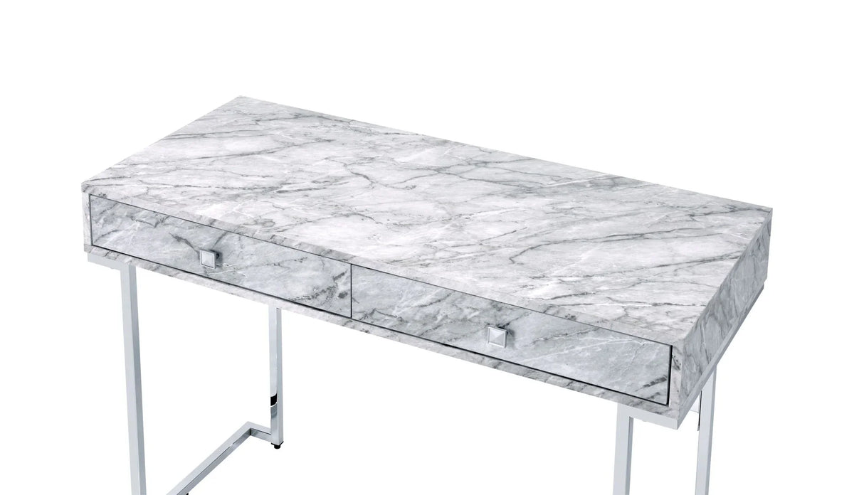 Tigress - Printed Faux Marble Top Writing Desk - White - Furniture Home Direct