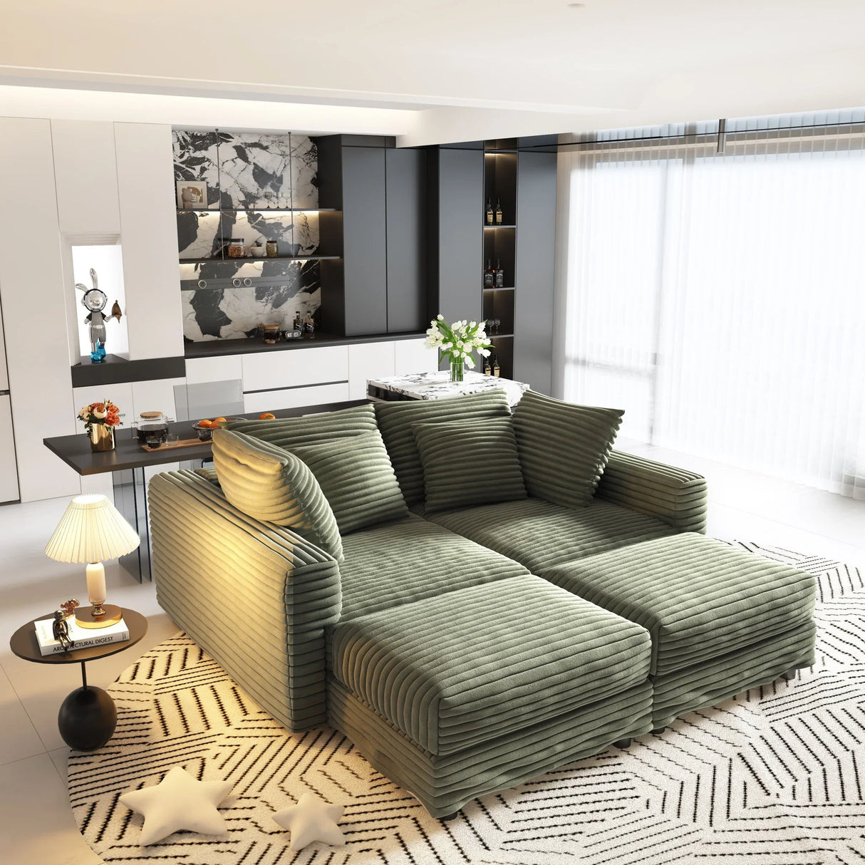 Deep Seat Convertible Sofa With Soft Pillows And Ottomans - Furniture Home Direct