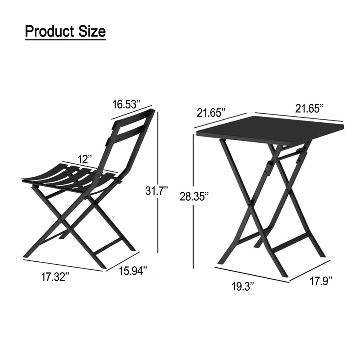 3 Piece Patio Bistro Set Of Foldable Square Table And Chairs - Furniture Home Direct