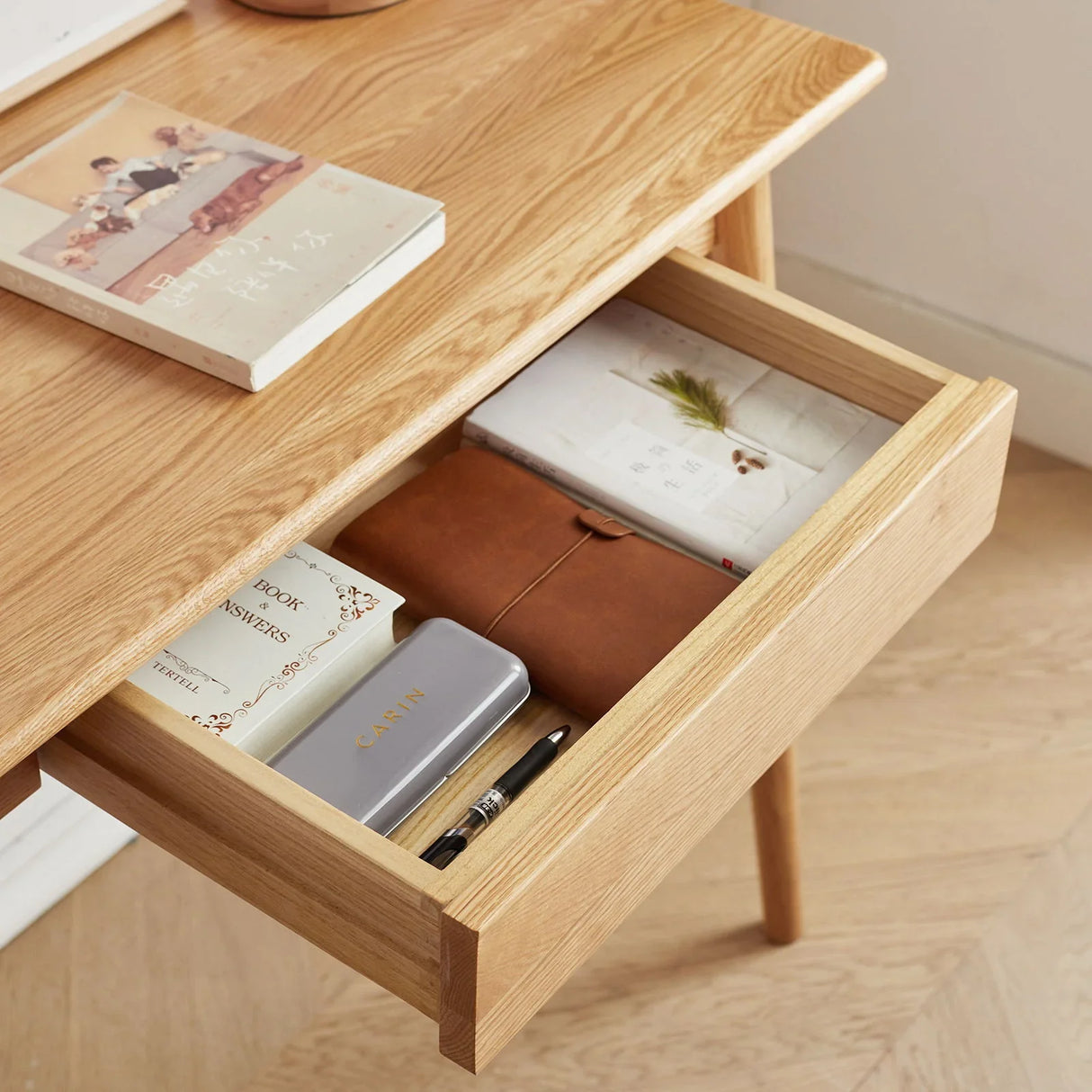 Computer Study, Work Desk Dressing Table Slim With Drawer - Oak Natural - Furniture Home Direct