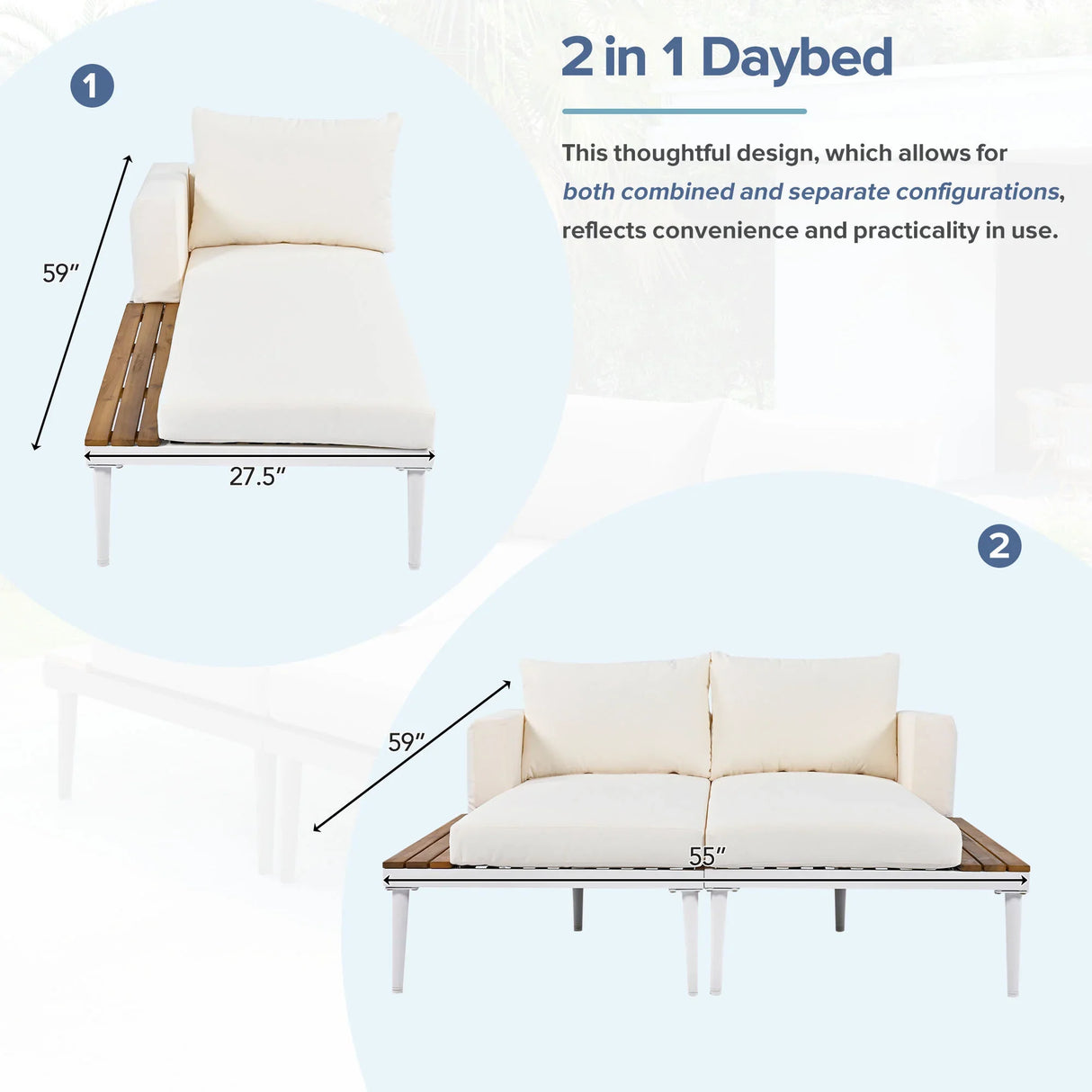 Outdoor Chaise Lounge Modern Cushions Wood Tray Beige - Furniture Home Direct